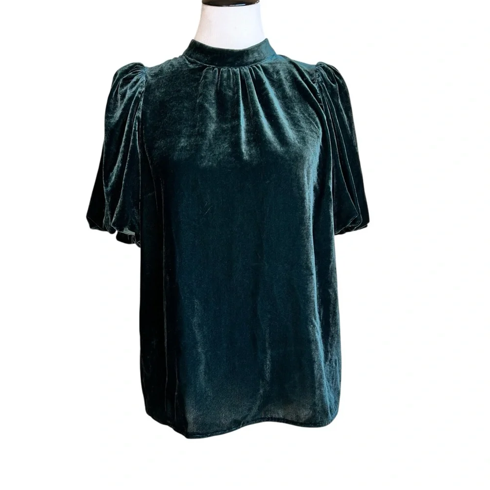 Boden puff sleeve velvet top dark green sz 10
